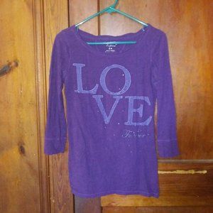 AE "Love Forever" Purple 3/4 Sleeve Shirt sz. M